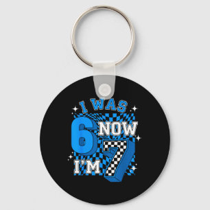Porte-clés Bleu à carreaux j'avais 6 ans je suis 7 drôle 67 a