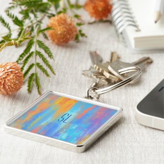 Porte-clés Bleu Abstrait et orange (Côté)