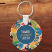 Porte-clés Bleu Abstrait Floral Merci gracieux béni (Recto)