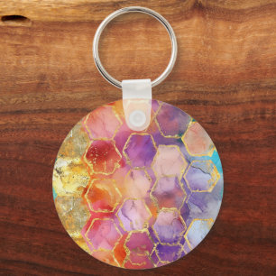 Porte-clés Bleu Aqua Violet Vert Rose Or Nid d'abeille