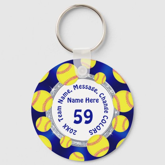Porte-clés Bleu, Blanc, Argent Cadeaux Softball bon marché (Recto)