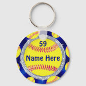 Porte-clés Bleu, Blanc, Argent Cadeaux Softball bon marché (Verso)
