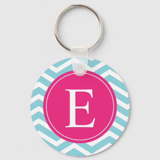 Porte-clés Bleu blanc Chevron rose clair Monogramme (Recto)