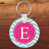Porte-clés Bleu blanc Chevron rose clair Monogramme (Recto)