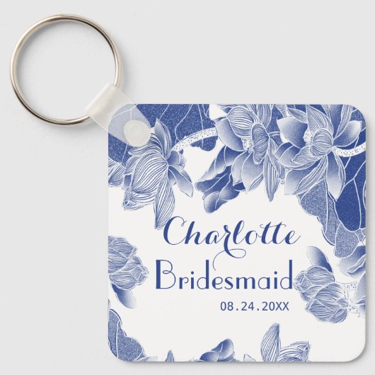 Porte-clés Bleu Blanc Chinoiserie Bridesmaid Mariage Faveur (Recto)