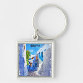 Porte-clés Bleu blanc élégant Mykonos Grèce Aquarelle (Devant)