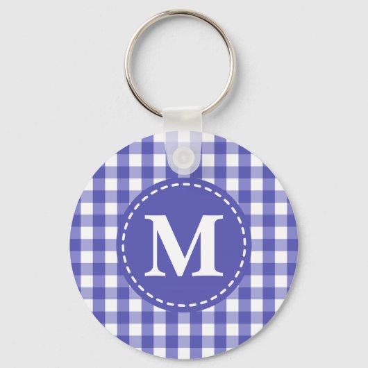 Porte-clés Bleu Blanc En vichy Vérifier Motif Monogramme (Recto)