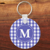 Porte-clés Bleu Blanc En vichy Vérifier Motif Monogramme (Recto)