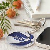 Porte-clés bleu blanc équipe club école couleurs basketball (Devant droit)