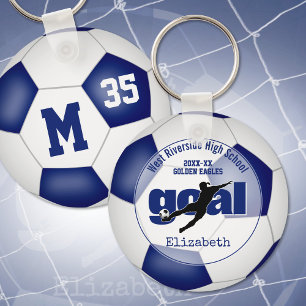 Porte-clés bleu blanc football objectif équipe cadeaux filles