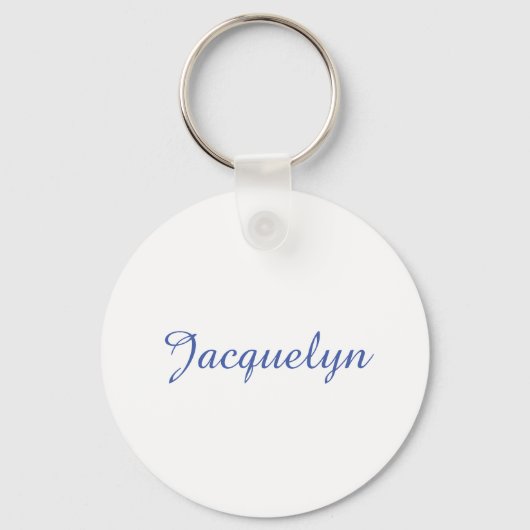 Porte-clés Bleu Blanc Plaine Élégant Moderne Calligraphie Nom (Recto)