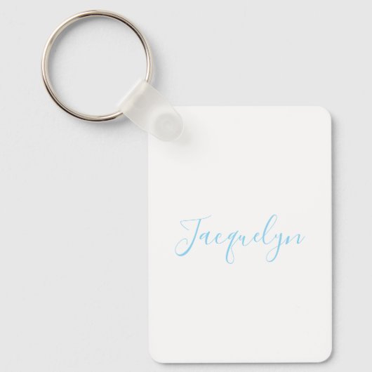 Porte-clés Bleu Blanc Plaine Élégant Moderne Calligraphie Nom (Recto)