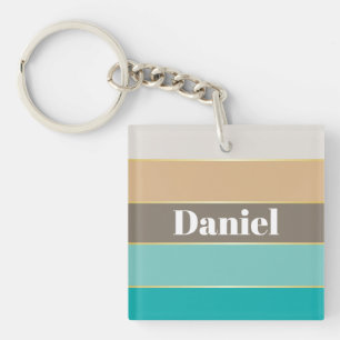 Porte-clés Bleu Bleu Beige Personnalisé Bandes de Couleurs