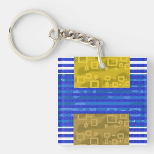 Porte-clés Bleu Bleu Bleu Or Géométrique (Devant)