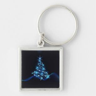 Porte-clés Bleu brillant des étoiles sur l'arbre de Noël fonc