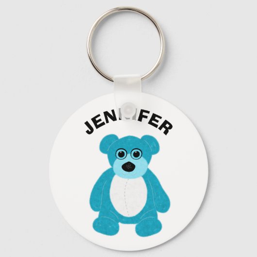 Porte-clés Bleu brillant Ours Teddy Graphisme Personnalisé (Recto)
