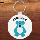 Porte-clés Bleu brillant Ours Teddy Graphisme Personnalisé (Recto)