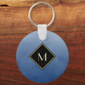 Porte-clés Bleu Brossé Élégant Avec Monogramme Or Simple (Recto)