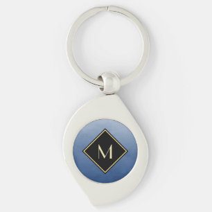 Porte-clés Bleu Brossé Élégant Avec Monogramme Or Simple