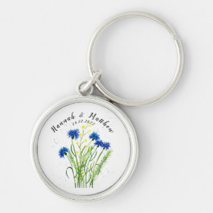 Porte-clés Bleu cornflowers aquarelle fleurie joli Mariage
