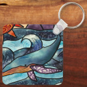 Porte-clés Bleu côtier Aquarelle Baleine (Verso)