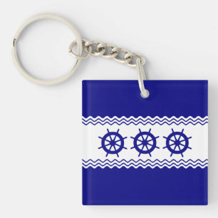 Porte-clés Bleu côtier casque blanc rayure nautique