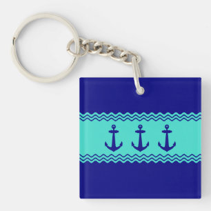 Porte-clés Bleu côtier Turquoise Bande Ancre Nautique