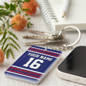 Porte-clés Bleu de marine avec Burgundy White Stripes Team Je (Devant droit)