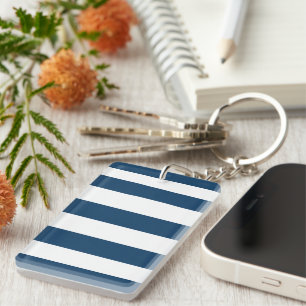Porte-clés Bleu de marine, Blancs, Motif rayé
