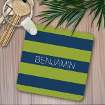 Porte-clés Bleu de marine et Graines de rugby vert Nom person<br><div class="desc">Dark Blues et un vibrant vert pistache — Un motif masculin pour les gars et les garçons de votre famille. Un design audacieux et moderne avec une zone pour le texte customisé. Si vous devez ajuster l'illustration ou modifier la police, vous pouvez cliquer sur la zone personnaliser. Cela vous mènera...</div>