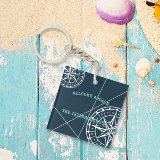 Porte-clés Bleu de marine nautique Bienvenue à bord du Rose d