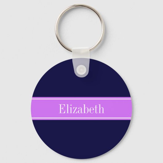 Porte-clés Bleu de marine solide, Lilac Nom du ruban Monogram (Recto)