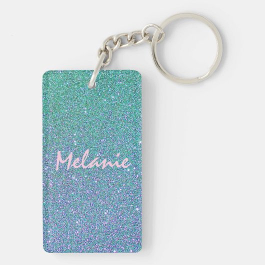 Porte-clés Bleu de verre Parties scintillant verte et violett (Dos)