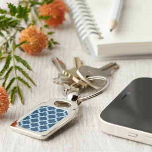 Porte-clés Bleu et Bébé Bleu Trellis, treillis, Quatrefoil