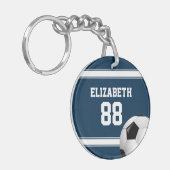 Porte-clés Bleu et blanc Stripes Jersey Soccer Ball (Devant gauche)