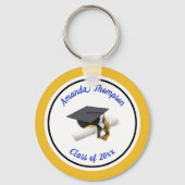 Porte-clés Bleu et Jaune et Casquette de graduation et Tassel (Recto)