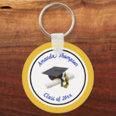 Porte-clés Bleu et Jaune et Casquette de graduation et Tassel (Recto)