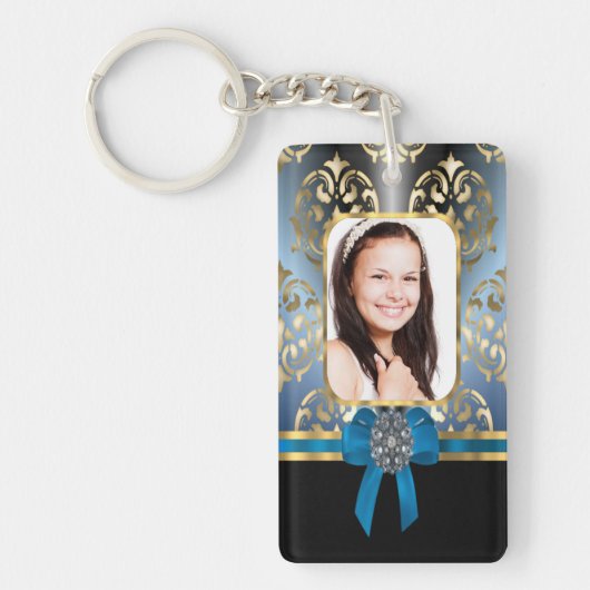 Porte-clés Bleu et or damassé (Devant)