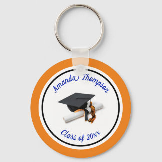 Porte-clés Bleu et Orange Graduation Cap et Tassel