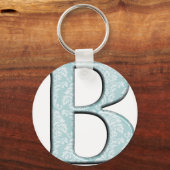 Porte-clés Bleu Floral Damask Imprimer B monogramme initiales (Recto)