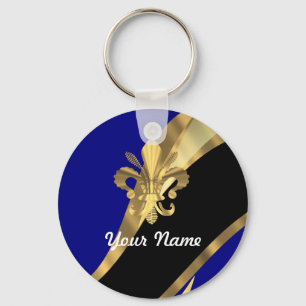 Porte-clés Bleu-foncé et gold fleur de lys