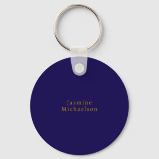 Porte-clés Bleu foncé et or Cute Minimaliste Nom propre