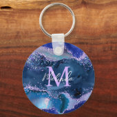 Porte-clés Bleu foncé et violet Parties scintillant Agate océ (Recto)