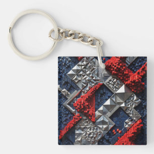 Porte-clés Bleu foncé Rouge vif Argent Micro Mosaïque 3D