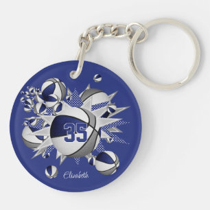 Porte-clés bleu gris basket-ball souffle filles maillot numér