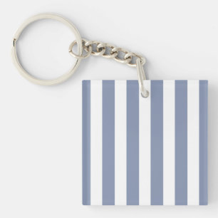 Porte-clés Bleu gris et blanc rayures de bonbons