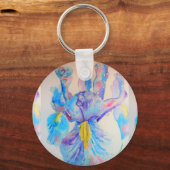 Porte-clés Bleu Iris Fleurs Floral Aquarelle Art Cercle clé (Recto)