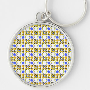Porte-clés Bleu Jaune Illustration Formes fantaisistes