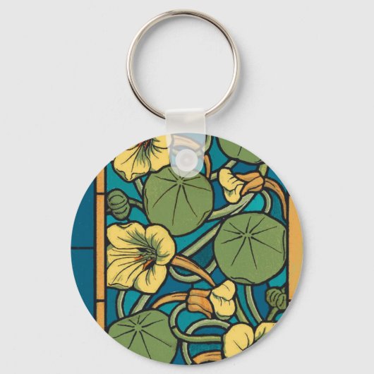 Porte-clés Bleu jaune Nasturtium Fleur Nouveau Motif (Recto)
