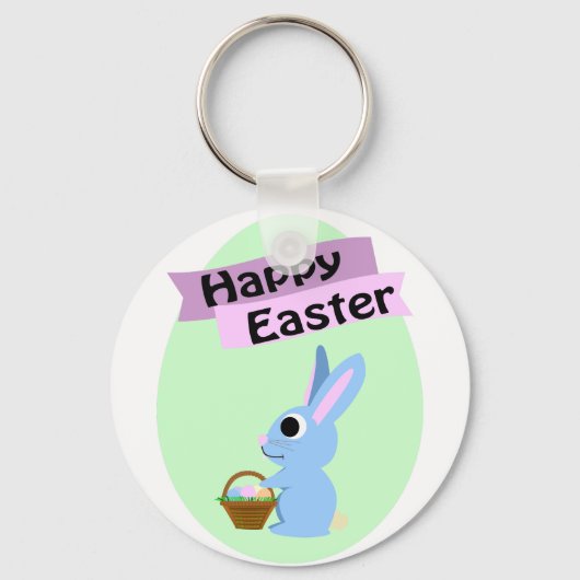 Porte-clés Bleu lapin Joyeux Pâques (Recto)